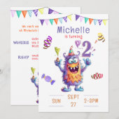 Monster twee jaar verjaardag uitnodiging (Voorkant / Achterkant)