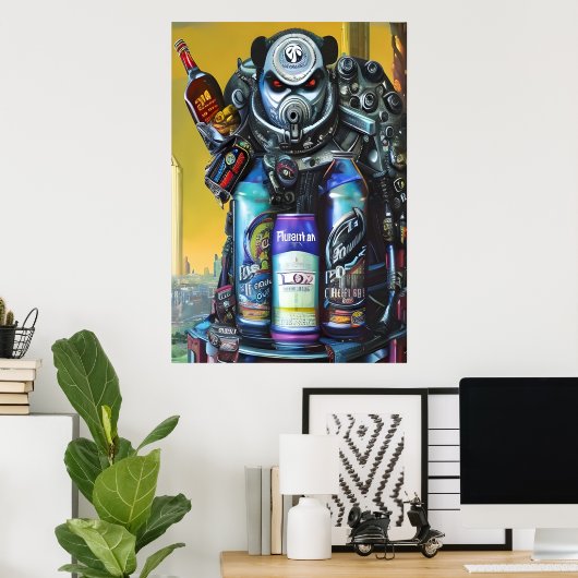 monster van de robot in de stad | AI Art Poster (Thuiskantoor)
