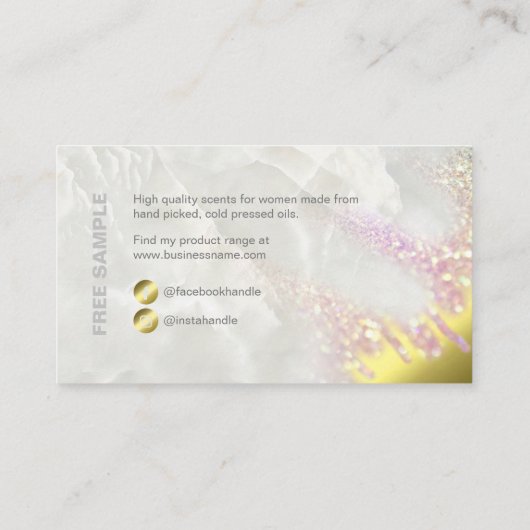 Monster van Fading Opal and Gold Perfume Visitekaa Visitekaartje (Achterkant)