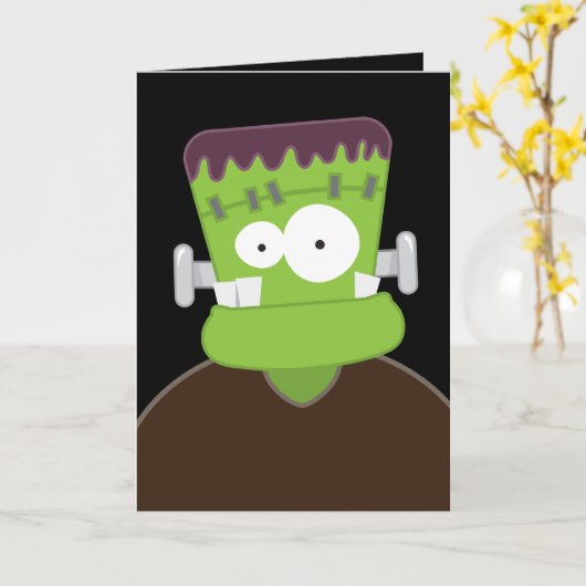 monster van Frankenstein | Kinder Halloween Kaart (Gele Bloem)