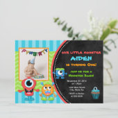 Monster Verjaardag Uitnodiging Jongen 1e Verjaarda (Staand voorkant)