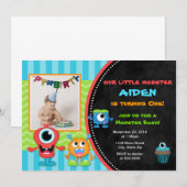 Monster Verjaardag Uitnodiging Jongen 1e Verjaarda (Voorkant / Achterkant)