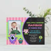 Monster Verjaardag Uitnodiging Monster Girl Uitnod (Staand voorkant)