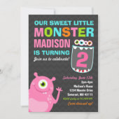 Monster Verjaardag Uitnodiging Roze Monster Party (Voorkant)