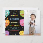 Monster Verjaardag Uitnodigingen Ballonnen Zwart f (Voorkant)