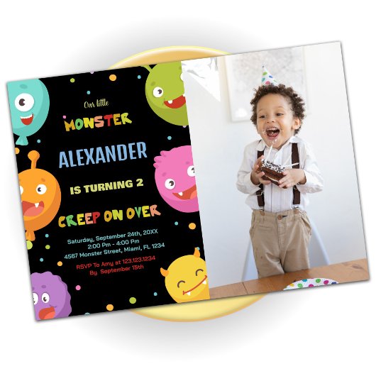 Monster Verjaardag Uitnodigingen Ballonnen Zwart f