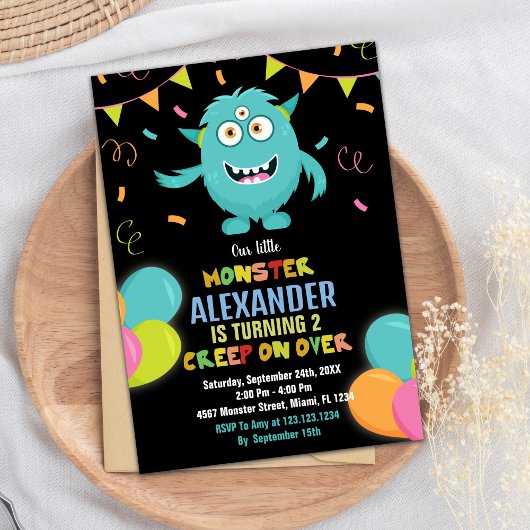 Monster Verjaardag Uitnodigingen Ballons