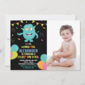 Monster Verjaardag Uitnodigingen Ballons foto (Voorkant)