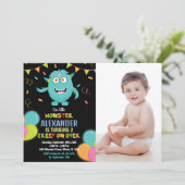 Monster Verjaardag Uitnodigingen Ballons foto (Staand voorkant)