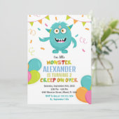 Monster Verjaardag Uitnodigingen Ballons Vlaggen (Staand voorkant)