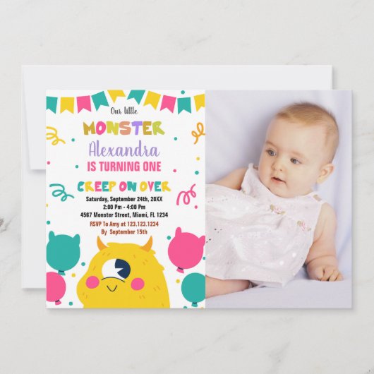 Monster Verjaardag Uitnodigingen Ballons Vlaggen f (Voorkant)