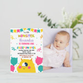 Monster Verjaardag Uitnodigingen Ballons Vlaggen f (Staand voorkant)