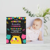 Monster Verjaardag Uitnodigingen Ballons Vlaggen f (Staand voorkant)
