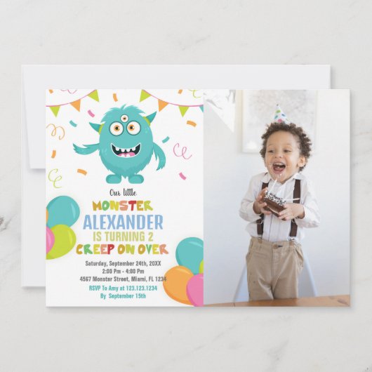 Monster Verjaardag Uitnodigingen Ballons Vlaggen f (Voorkant)
