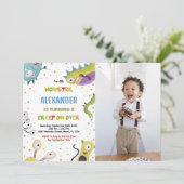 Monster Verjaardag Uitnodigingen Donkergroen met f (Staand voorkant)