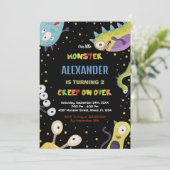 Monster Verjaardag Uitnodigingen Donkergroen Zwart (Staand voorkant)