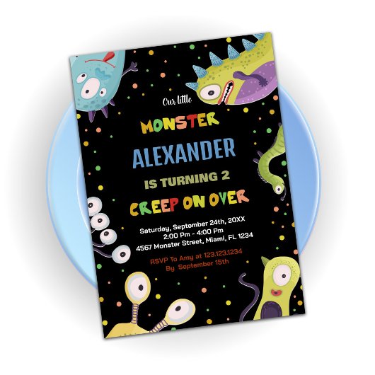 Monster Verjaardag Uitnodigingen Donkergroen Zwart