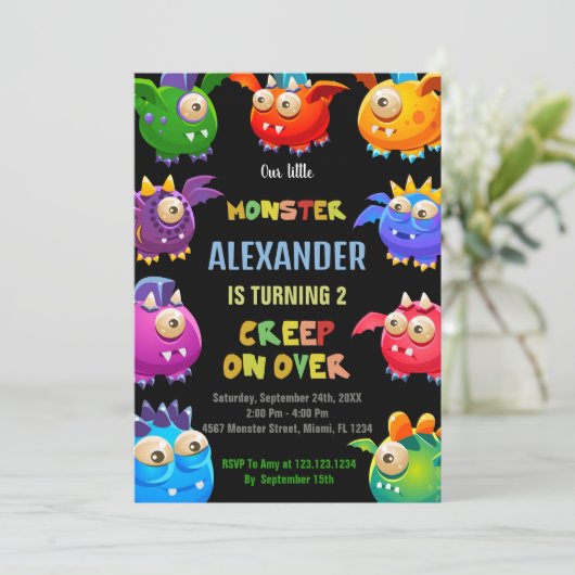 Monster Verjaardag Uitnodigingen, Fly Monsters Kaart (Staand voorkant)