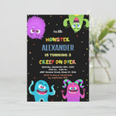 Monster Verjaardag Uitnodigingen Groen Zwart (Staand voorkant)