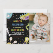 Monster Verjaardag Uitnodigingen Groen Zwart w fot (Voorkant)