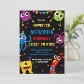 Monster Verjaardag Uitnodigingen Kleuren Zwart (Staand voorkant)