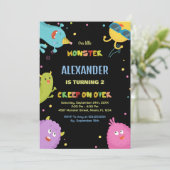 Monster Verjaardag Uitnodigingen Lichtgroen Zwart (Staand voorkant)