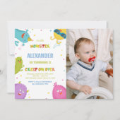 Monster Verjaardag Uitnodigingen Lichtgroene foto (Voorkant)