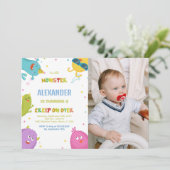 Monster Verjaardag Uitnodigingen Lichtgroene foto (Staand voorkant)