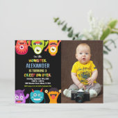 Monster Verjaardag Uitnodigingen, Monsters één fot Kaart (Staand voorkant)