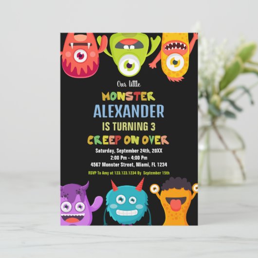 Monster Verjaardag Uitnodigingen, Monsters één oog Kaart (Staand voorkant)