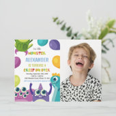 Monster Verjaardag Uitnodigingen, Monsters foto Kaart (Staand voorkant)