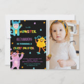 Monster Verjaardag Uitnodigingen paarse Zwart w fo (Voorkant)
