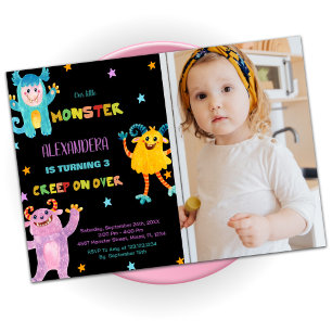 Monster Verjaardag Uitnodigingen paarse Zwart w fo