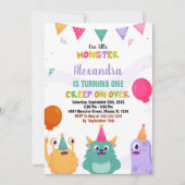 Monster Verjaardag Uitnodigingen Pink Ballon (Voorkant)