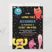 Monster Verjaardag Uitnodigingen rood blauw (Voorkant)