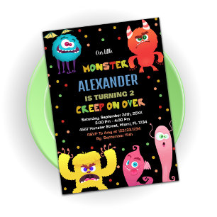 Monster Verjaardag Uitnodigingen rood blauw