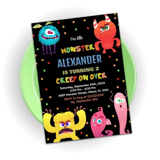 Monster Verjaardag Uitnodigingen rood blauw