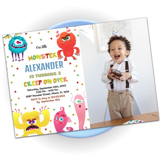 Monster Verjaardag Uitnodigingen Rood met foto
