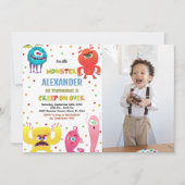 Monster Verjaardag Uitnodigingen Rood met foto (Voorkant)