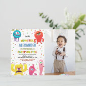 Monster Verjaardag Uitnodigingen Rood met foto (Staand voorkant)