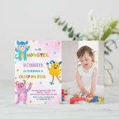 Monster Verjaardag Uitnodigingen roze paarse w Fot (Staand voorkant)