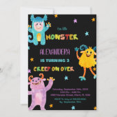 Monster Verjaardag Uitnodigingen roze paarse Zwart (Voorkant)