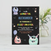 Monster Verjaardag Uitnodigingen Star Black (Staand voorkant)