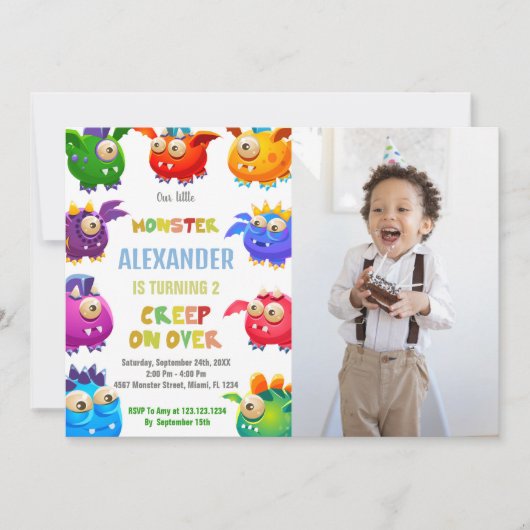Monster Verjaardag Uitnodigingen, Vlieg Monsters f Kaart (Voorkant)