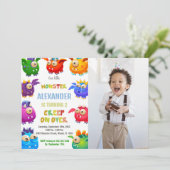 Monster Verjaardag Uitnodigingen, Vlieg Monsters f Kaart (Staand voorkant)