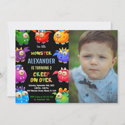 Monster Verjaardag Uitnodigingen, Vlieg Monsters f Kaart (Voorkant)