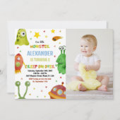 Monster Verjaardag Uitnodigingen Wit met foto (Voorkant)