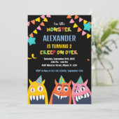 Monster Verjaardag Uitnodigingen Zwart (Staand voorkant)