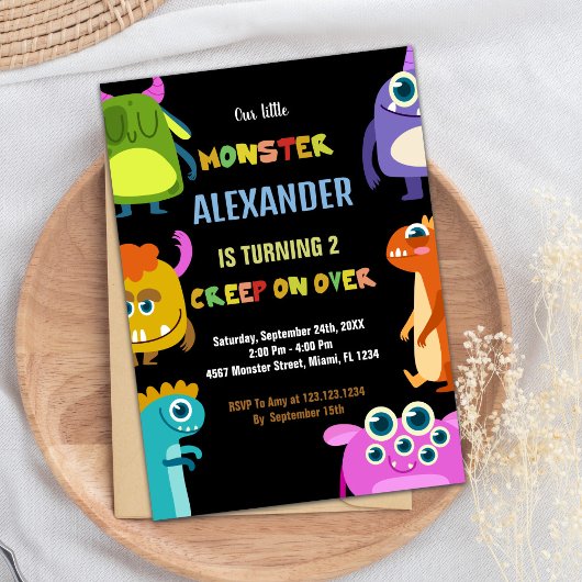 Monster Verjaardag Uitnodigingen Zwart