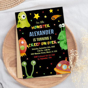 Monster Verjaardag Uitnodigingen Zwart